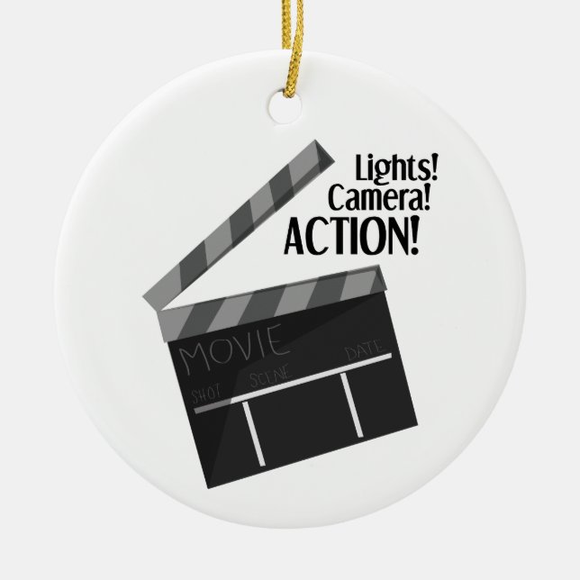 Lights Camera Action Ceramic Tree Decoration (Front)