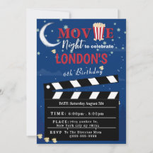 Lights Camera Movie Night 1 Birthday Invitation