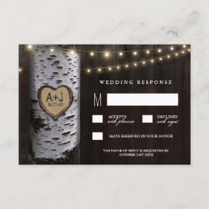 Lights + Carved Birch Tree Wedding RSVP Cards