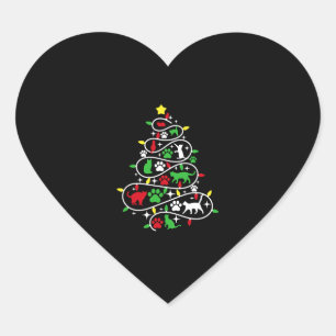 Lights Cat Paws Print Christmas Tree Holiday   Heart Sticker