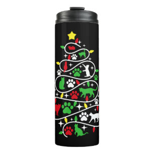 Lights Cat Paws Print Christmas Tree Holiday   Thermal Tumbler