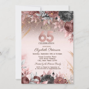 Lights,Chic Flowers Glitter 25th Birthday  Invitation