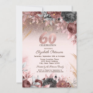 Lights,Chic Flowers Glitter 60th Birthday  Invitation