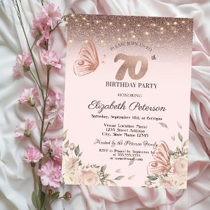Lights,Flowers Glitter Butterflies 70th Birthday Invitation