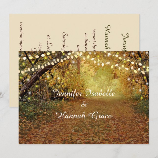 Lights, Forest Path Gay Lesbian Wedding Invitation (Front/Back)