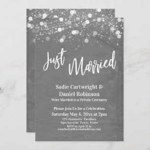 Lights Grunge Just Married Grey Reception-Only Invitation