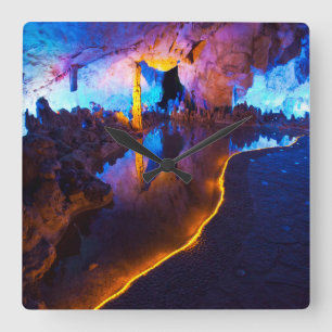Lights in Reed Flute Cave, China Square Wall Clock
