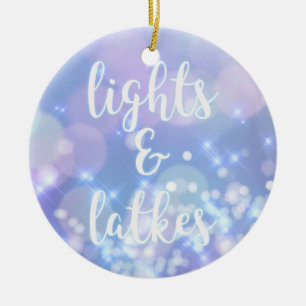 Lights & Latkes - Blue Sparkles Happy Hanukkah Ceramic Tree Decoration