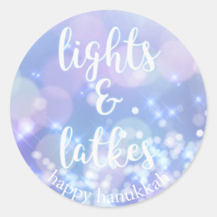 Lights & Latkes - Blue Sparkles Happy Hanukkah Classic Round Sticker