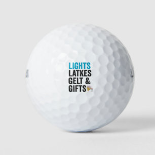 Lights latkes gelt & Gifts Funny Jewish Hanukkah Golf Balls