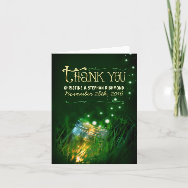 Lights mason jar dreamy wedding thank you card (Front)