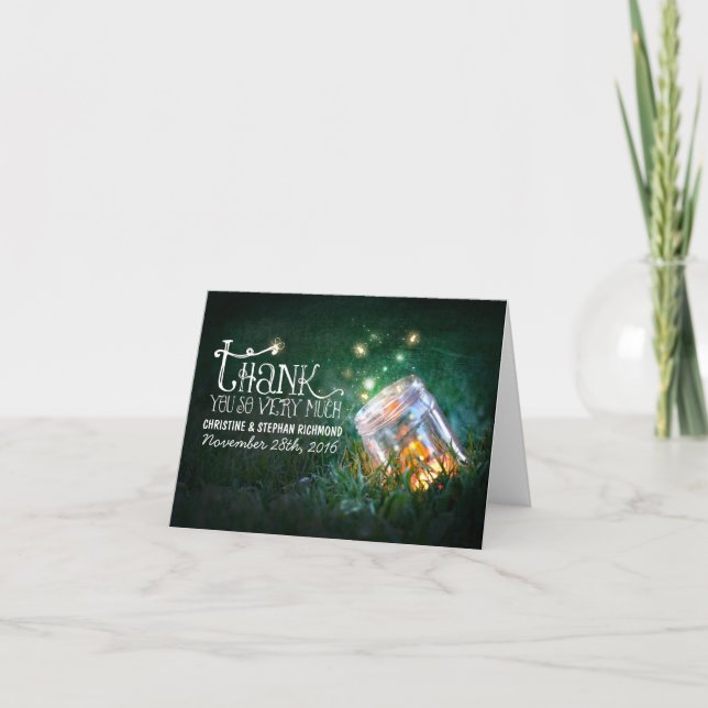 Lights mason jar dreamy wedding thank you card (Front)