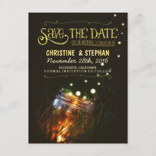 lights mason jar rustic romantic save the date announcement postcard