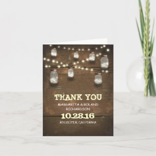 lights mason jar rustic wood thank you cards