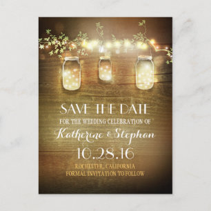 lights & mason jars rustic SAVE THE DATE postcard