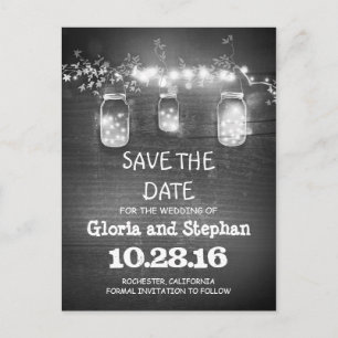 lights & mason jars rustic SAVE THE DATE postcard