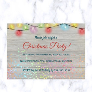 Lights on Light Wood Christmas Party Invitation Postcard