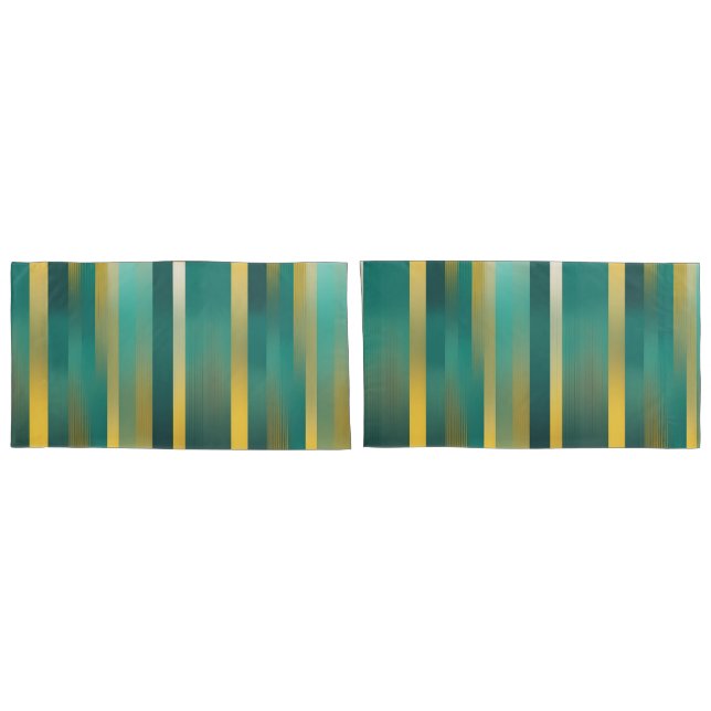 Lights on Yellow & Green Stripes AI art  Pillowcase (Back-Set)