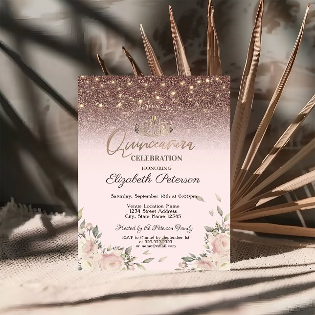  Lights,Pink Flowers Quinceañera Invitation (Creator Uploaded)