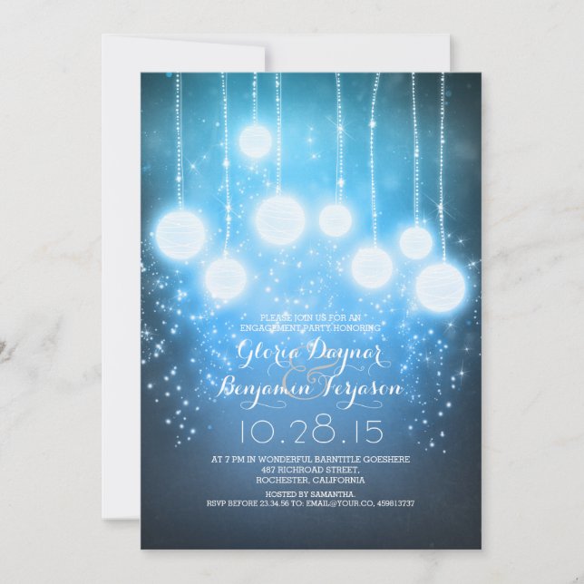 lights romantic rustic engagement party invites (Front)