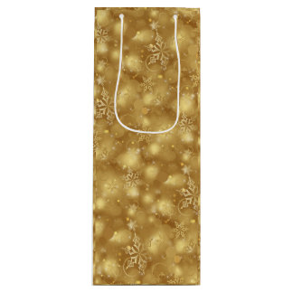 Lights & Snowflakes, Gold - Christmas Gift Bag, Wine Gift Bag
