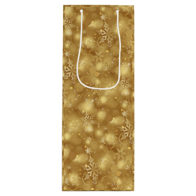 Lights & Snowflakes, Gold - Christmas Gift Bag, Wine Gift Bag (Front)