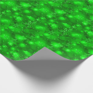 Lights & Snowflakes, Green - Christmas Wrapping Paper