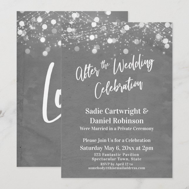 Lights Texture After the Wedding Celebration Grey Invitation (Front/Back)