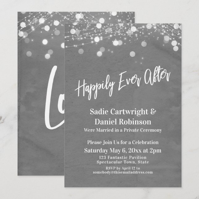 Lights Texture Happily Ever After Reception Grey Invitation (Front/Back)
