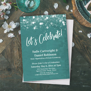 Lights Texture Let's Celebrate Teal Reception-Only Invitation