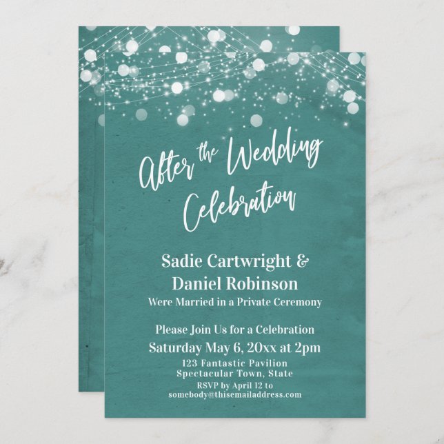 Lights Textured After the Wedding Celebration Teal Invitation (Front/Back)