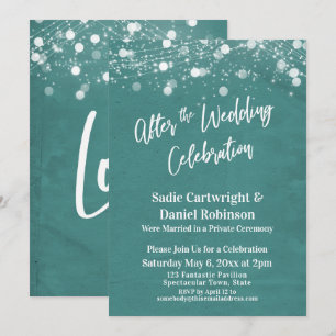 Lights Textured After the Wedding Celebration Teal Invitation