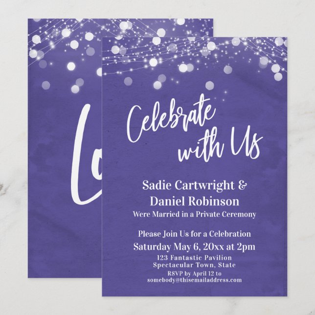 Lights Textured Celebrate with Us Purple Reception Invitation (Front/Back)
