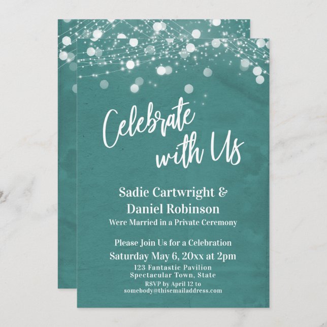 Lights Textured Celebrate with Us Teal Reception Invitation (Front/Back)