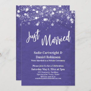 Lights Textured Just Married Purple Reception-Only Invitation
