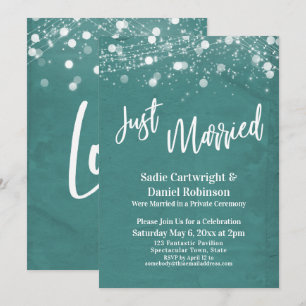 Lights Textured Just Married Teal Reception-Only Invitation