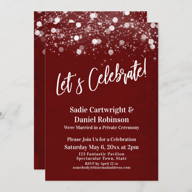 Lights Textured Let's Celebrate Burgundy Reception Invitation (Front/Back)