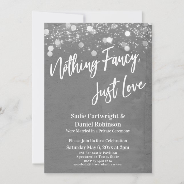 Lights Textured Nothing Fancy Just Love Grey Invitation (Front)