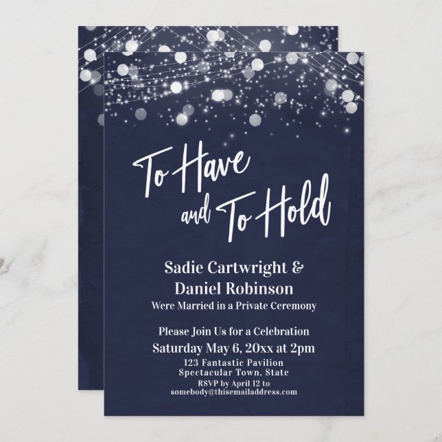 Lights Textured To Have and To Hold Navy Reception Invitation (Front/Back)
