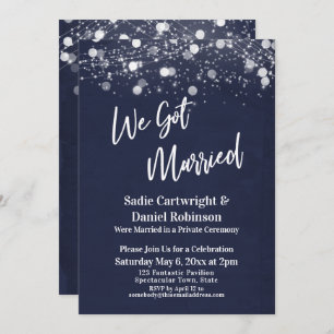 Lights Textured We Got Married Navy Reception-Only Invitation