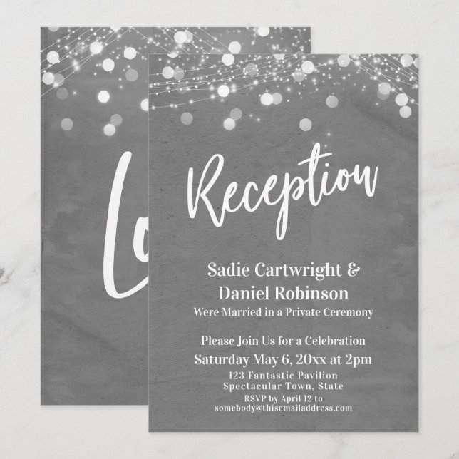 Lights Textured Wedding Reception-Only Grey Invitation (Front/Back)