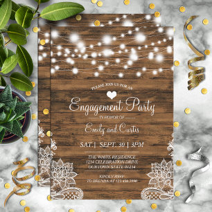 Lights Wood and Lace Engagement Party Invitation