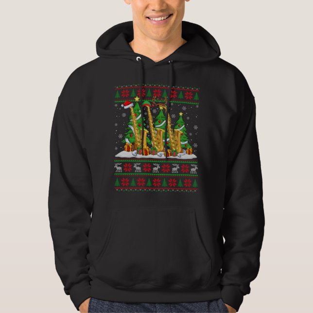 Lights Xmas Sweater Style Ugly Santa Saxophone Chr (Front)