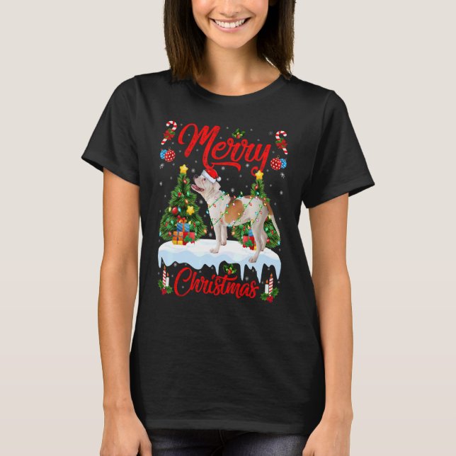 Lights Xmas Tree Santa American Bulldog Christmas T-Shirt (Front)