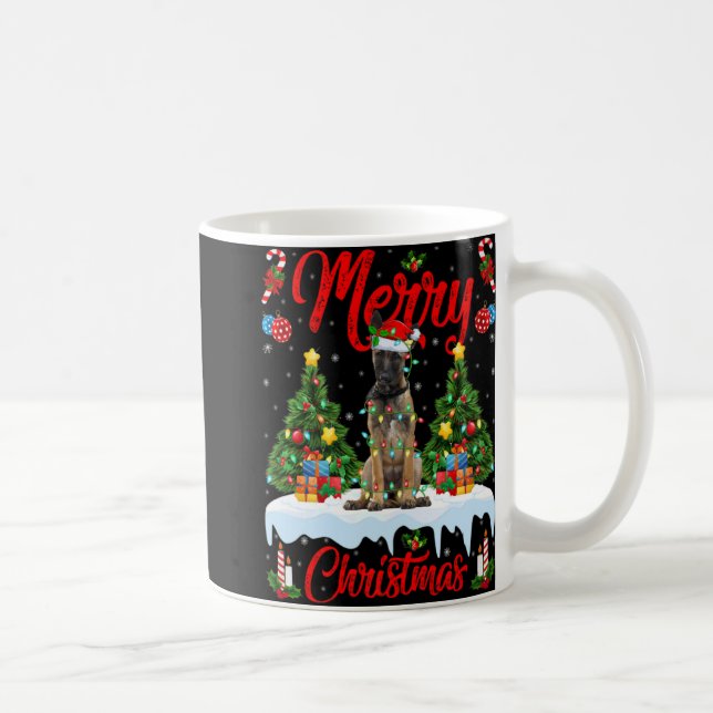 Lights Xmas Tree Santa Belgian Malinois Dog Christ Coffee Mug (Right)