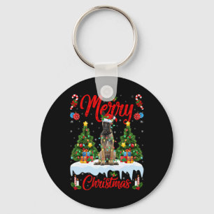 Lights Xmas Tree Santa Belgian Malinois Dog Christ Key Ring