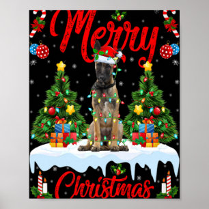 Lights Xmas Tree Santa Belgian Malinois Dog Christ Poster