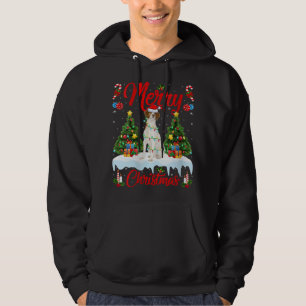 Lights Xmas Tree Santa Brittany Spaniel Dog Christ Hoodie