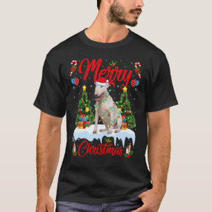 Lights Xmas Tree Santa Bull Terrier Dog Christmas T-Shirt