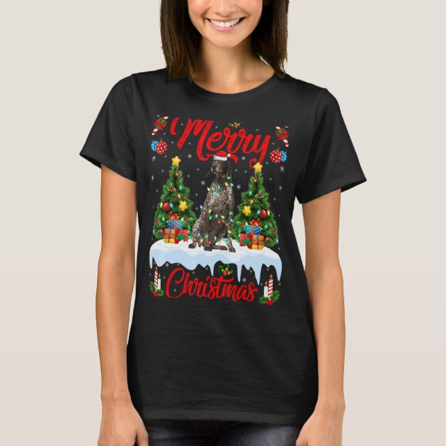 Lights Xmas Tree Santa German Shorthaired Pointer  T-Shirt (Front)